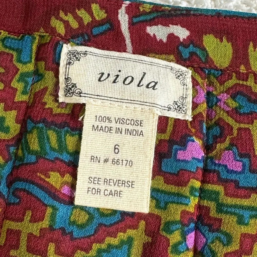 Viola Top Womens size Large chiffon Paisley boho button‎ up Sheer scoop Neck